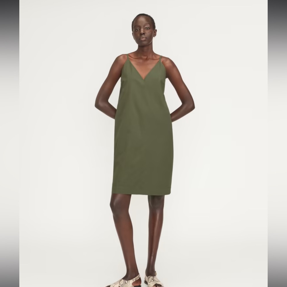 Everlane The Poplin Cotton Slip Dress Size 8 in Kalamata Green Cocoon Silhouette
